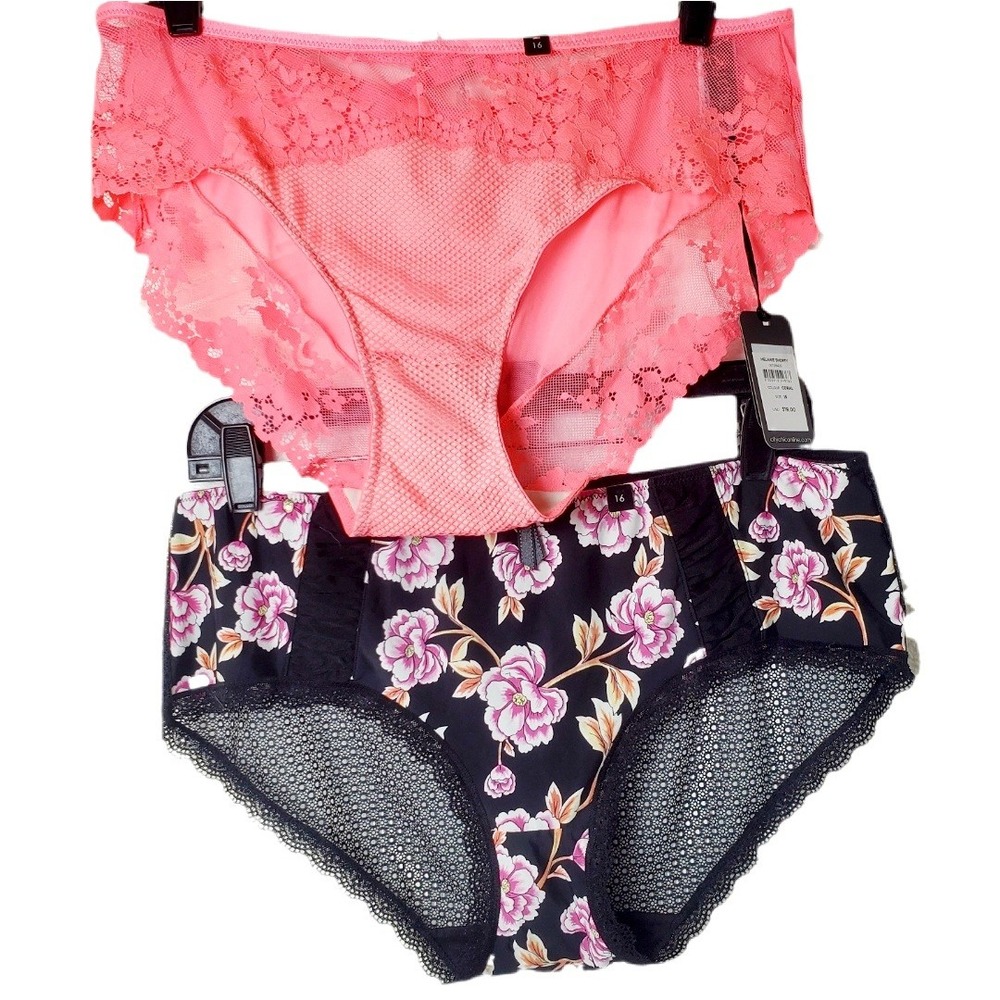 City Chic NWT Coral Lace Melanie Shorty‎ Panty & Black Floral Lace Panty Size 16